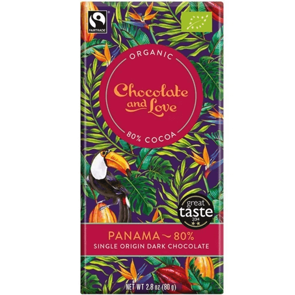 Organic Fairtrade Chocolate & Love Panama Dark Chocolate Bar 80g